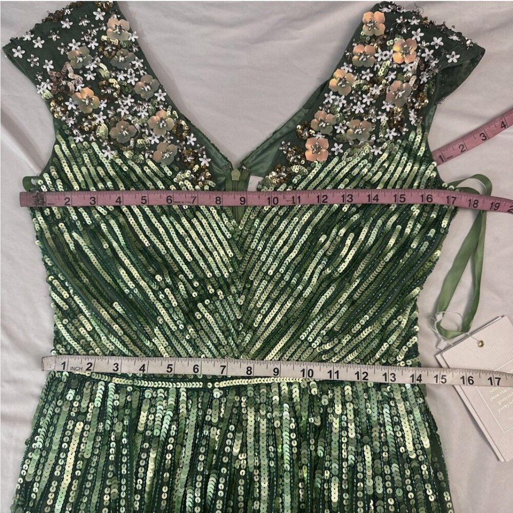 NWT$798 Mac Duggal [ 8 ] Sequin Floral Embellished‎ Evening Gown Sage Green Q728 - Picture 4 of 16